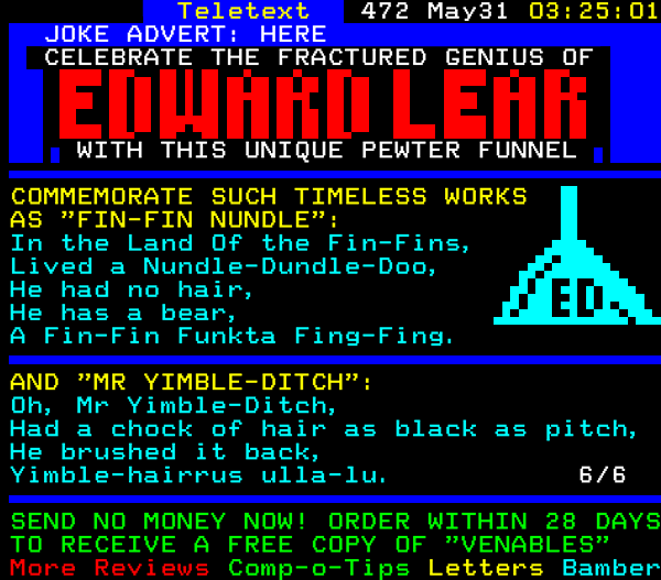 Digitiser Joke Advert: Edward Lear Pewter Funnel