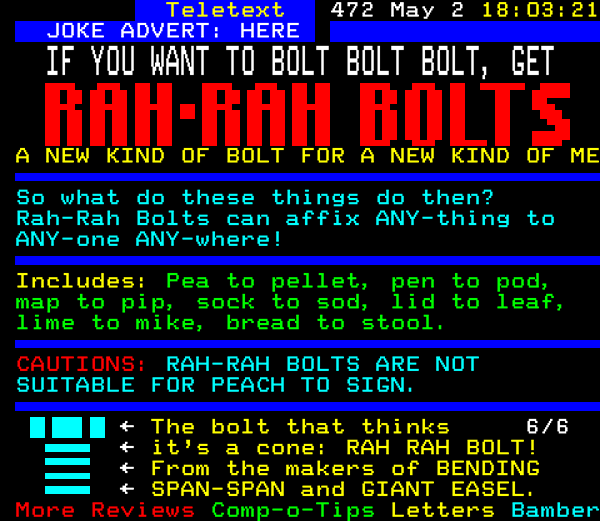 Digitiser Joke Advert: Rah-Rah Bolts