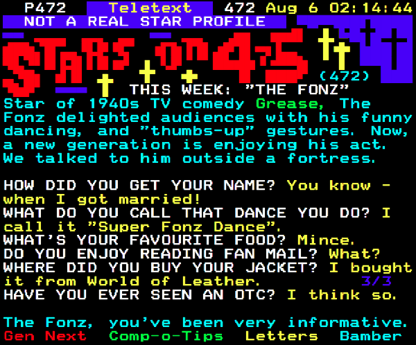 Digitiser Joke Advert: Stars On 475 (472) The Fonz