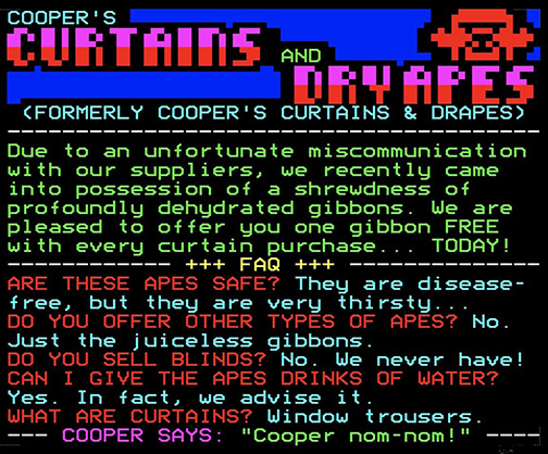 Digitiser Joke Advert: Cooper's Curtains And Dry Apes