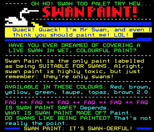 Digitiser Joke Advert: Swan Paint