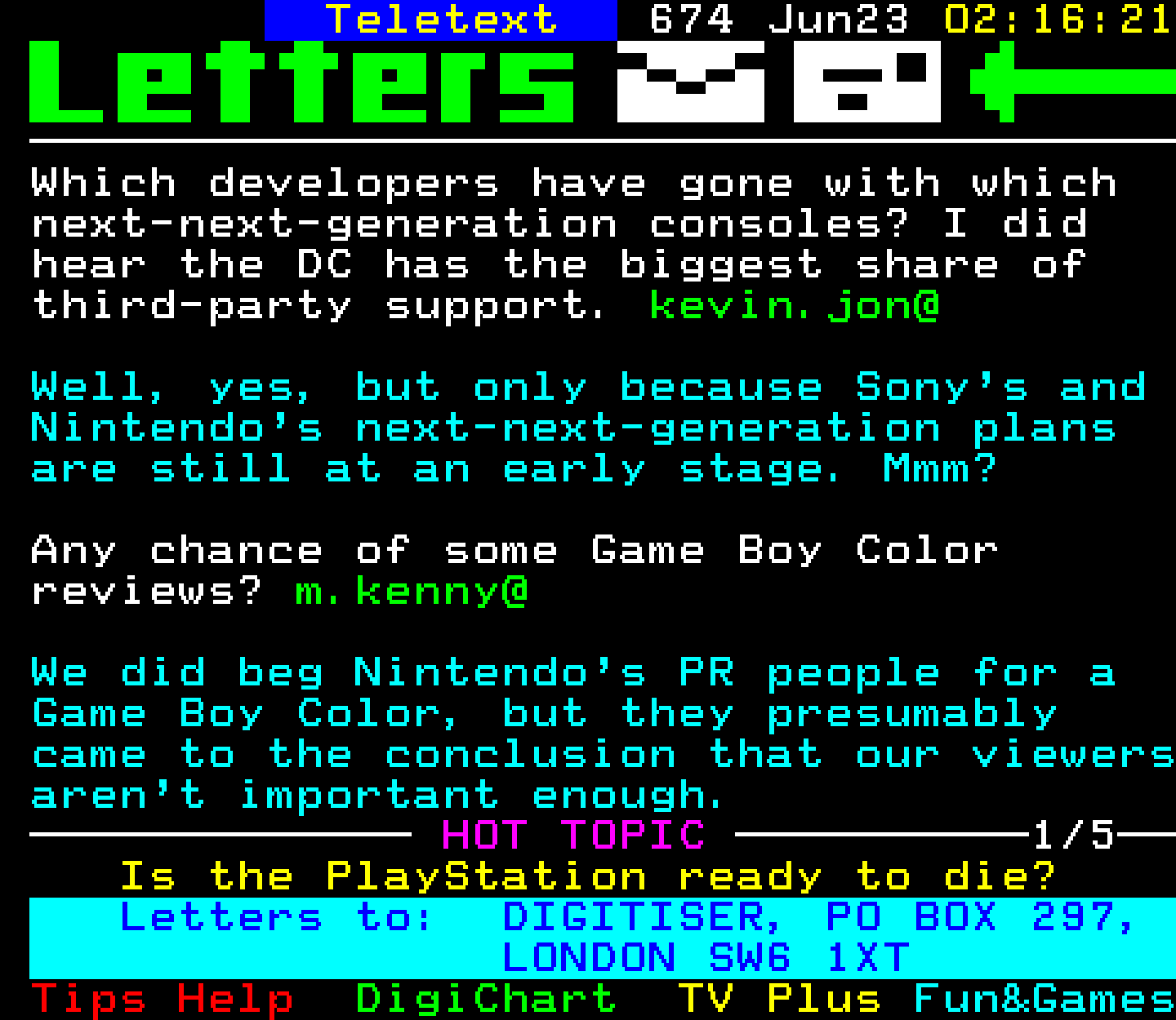 Digitiser, Teletext - 1999